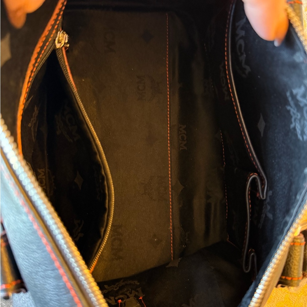 MCM Black Leather Satchel with Red Stitching - Picture 9 of 11